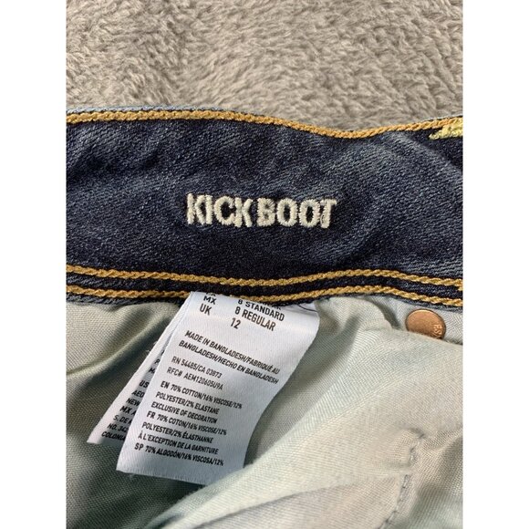 American Eagle Super Stretch Kick Boot Blue Jeans Women Size 8 Cow Print Flare - Picture 3 of 10